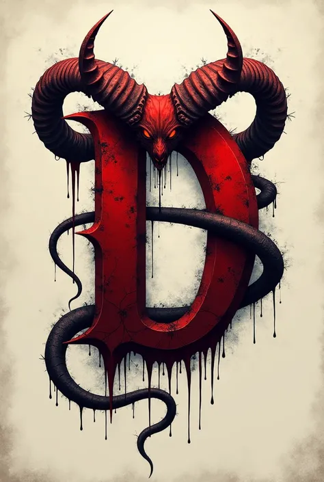 A logotipe of letter D, in red color, with demons horns  and demon tail