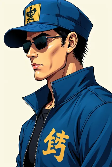 An anime character wearing a blue hat and a blue jacket,  jotaro kujo, Jojo anime style, jotaro, Becoming a JoJo character, JoJo&#39;s Bizarre Adventure,, Kentaro Miura&#39;s Manga Art Style, ＪＪＢＡ, Joe Biden as a JoJo character, striking manga artstyle,Dwa...