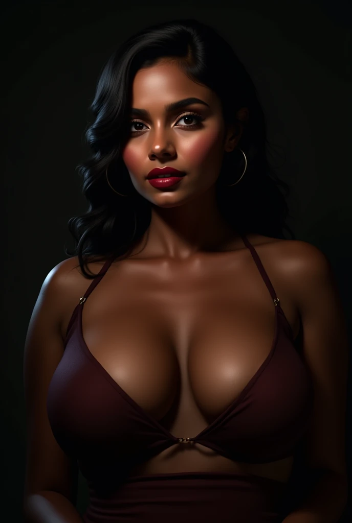 An Indian dark shaded milf  with big tits and larger lips 