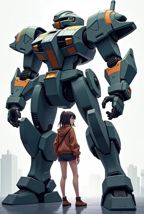 anime girl in short shorts and jacket standing next to giant robot, artwork in the style of guweiz, cyberpunk anime girl mech, trending on cgstation, guweiz, by Russell Dongjun Lu, digital cyberpunk anime art, ross tran 8 k, guweiz on artstation pixiv, gir...