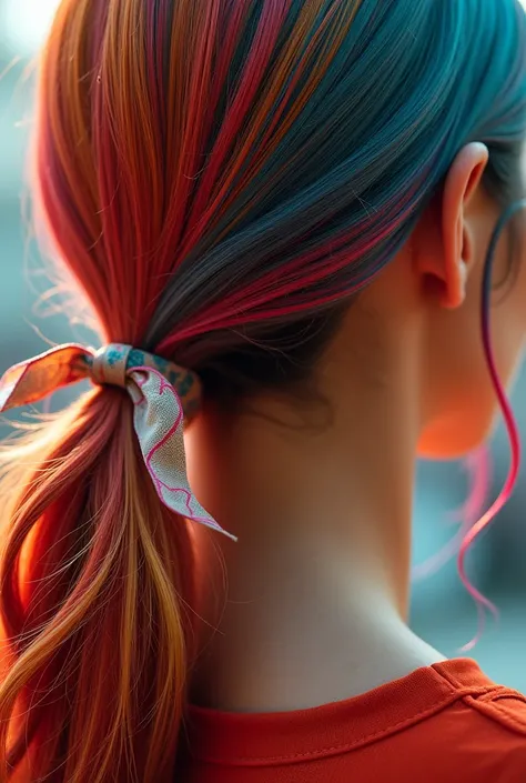 colorful hair, hair ribbon, Surrealism, movie light, close up, UHD, Highly detailed, Masterpiece  