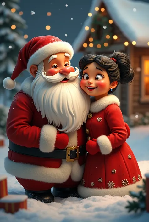 Santa Claus with his wife chubby black hair