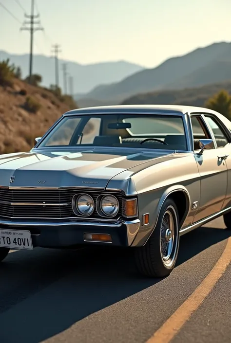 1971 Ford LTD platinum gray full hd car with road dimension in the background more real