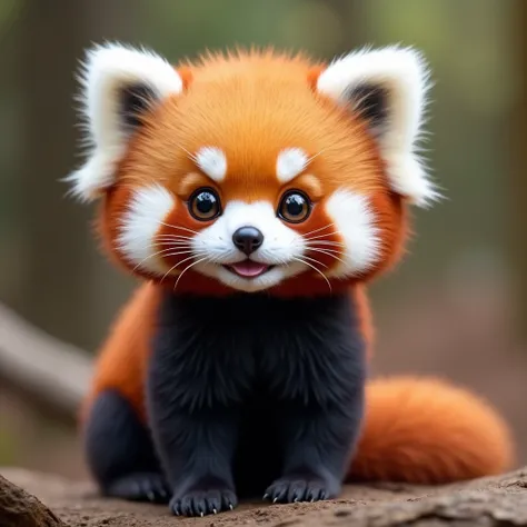 Cute and fluffy chubby baby red panda with big eyes