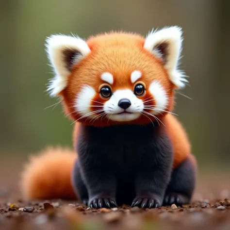 Cute and fluffy chubby baby red panda with big eyes