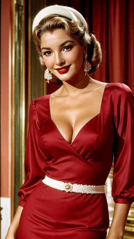 Daniela Bianchi wearing traditional Italian sexy clothes with lipstick and smiling