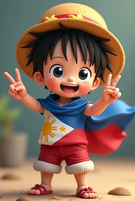 Baby Luffy  Wearing Philippine Flag and with a Peace Sign 