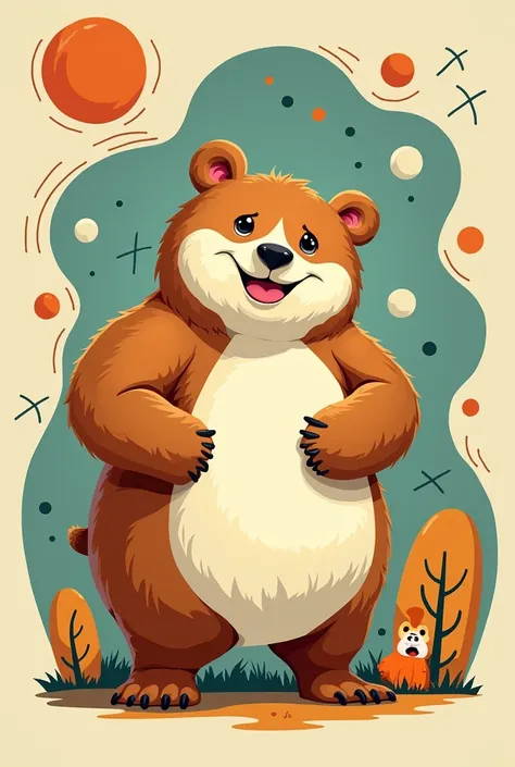 A combination of a brown bear and a polar bear with a quokka animated as a drawing from the 50&#39;s