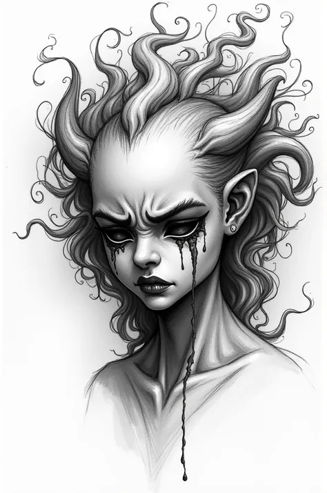 Black and white meduza crying sketch