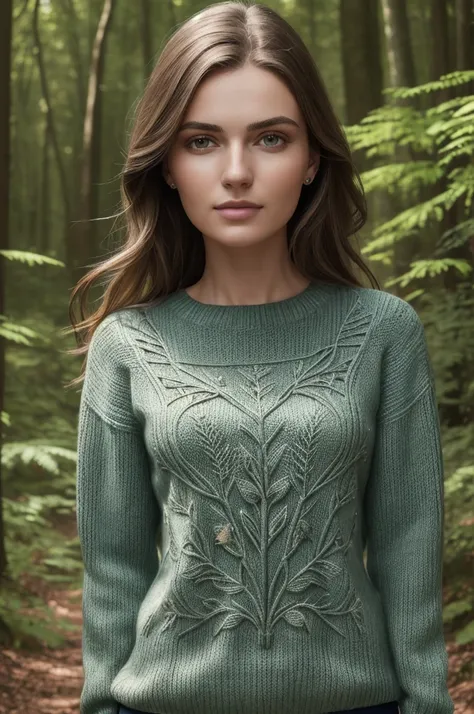 portrait of S325_JuliaEroshik,a gorgeous woman,in a (forest:1.1),wearing a (sweater:1.1),(4k, RAW photo, best quality, depth of field, ultra high res:1.1),(absurdres, intricate, photorealistic, masterpiece, ultra-detailed:1.1),