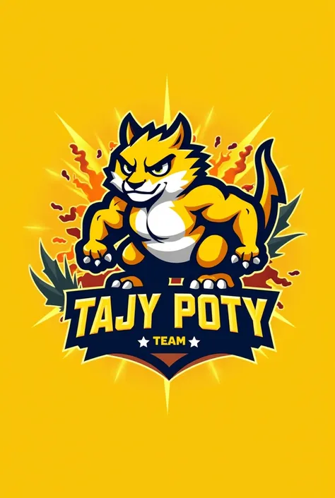 A logo for a team whose distinctive color is yellow, Her name is TAJY POTY and her pet is a dragon