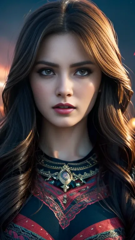 masterpiece, best quality,, sexy women, (colorful),(finely detailed beautiful eyes and detailed face),cinematic lighting,bust shot,extremely detailed CG unity 8k wallpaper,wavy hair,solo,angry face,red nightgown,((flying petal)), sky, cloudy_sky, building,...