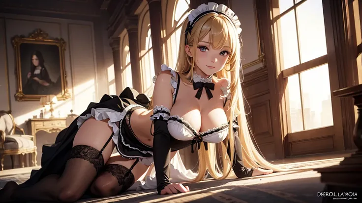 (masterpiece, high resolution,ultra - detailed:1.0),1 girl,Young and beautiful women,eye looking to camera,Perfect female body, , Extremely detailed CG,Unity 8k wallpaper，Complicated details, solo person, (skimpy Maid clothes), French Maid Open Uniform, sh...