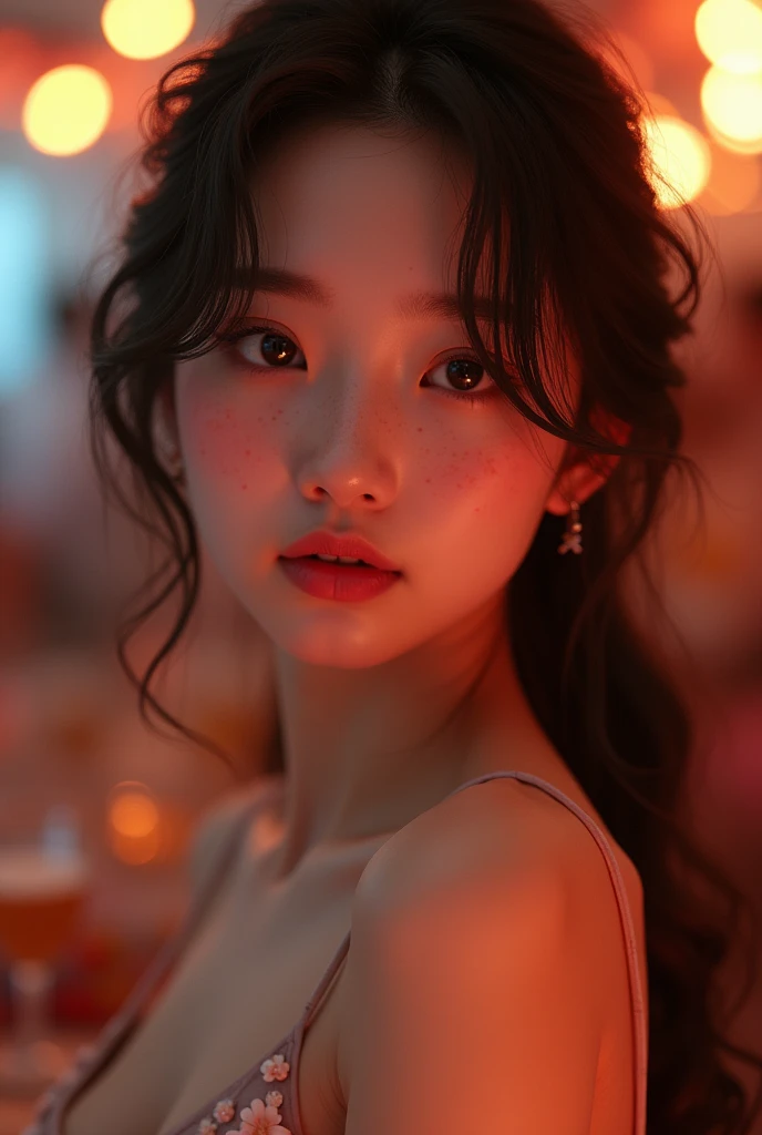 A beautiful detailed Korean girl, delicate freckles, long eyelashes, soft glowing skin, figure, elegant pose, detailed facial features, (best quality,4k,8k,highres,masterpiece:1.2),ultra-detailed,(realistic,photorealistic,photo-realistic:1.37),intricate de...