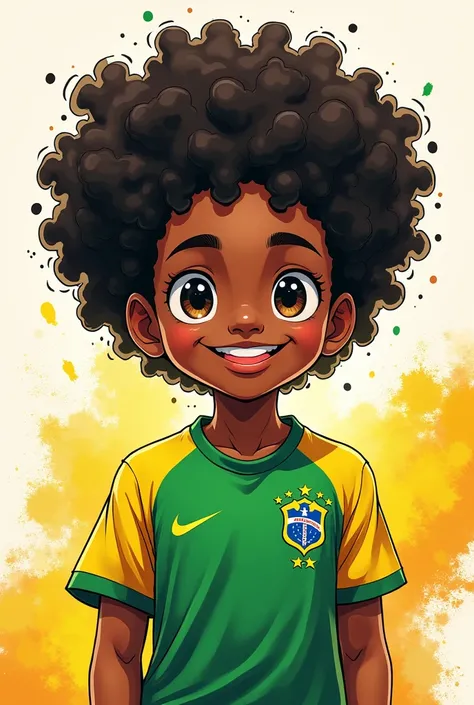 Dark skinned boy with curly hair wearing Brazil shirt in anime 