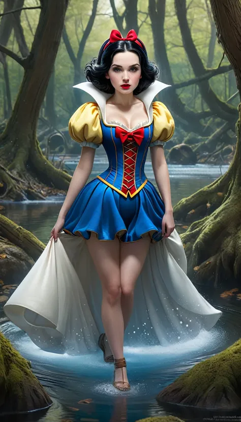 Steampunk Snow white , blending in a lake  in a wood, anatomy, centered, approaching perfection, dynamic, highly detailed,  artstation, concept art, smooth, sharp focus, illustration, n, unique, award winning, masterpiece, looking at viewe-- ar 9:16 , -- C...