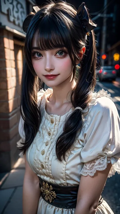 one girl, alone, hair ornaments, green hair, twin tails, long hair, dress, water,, mid shot portrait photography (farzan) from g...