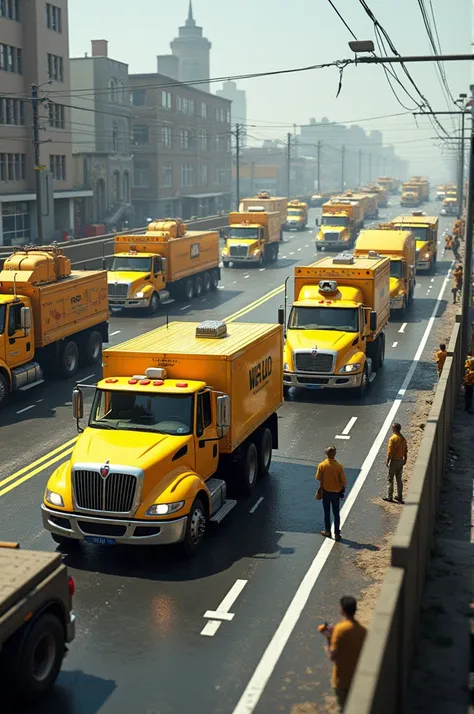 Create a realistic image for me with yellow service vehicles