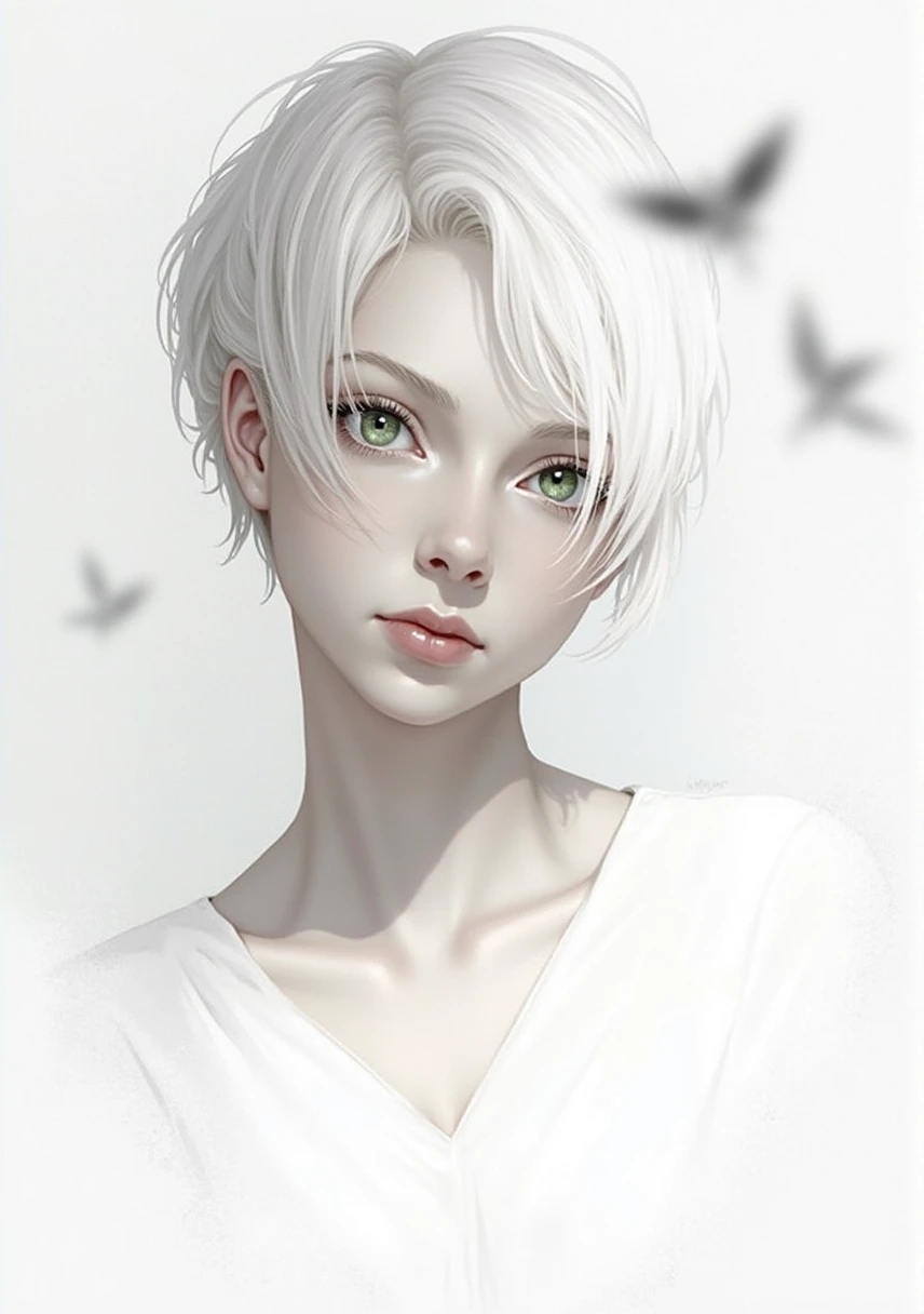  Face image Woman green eyes short white hair 