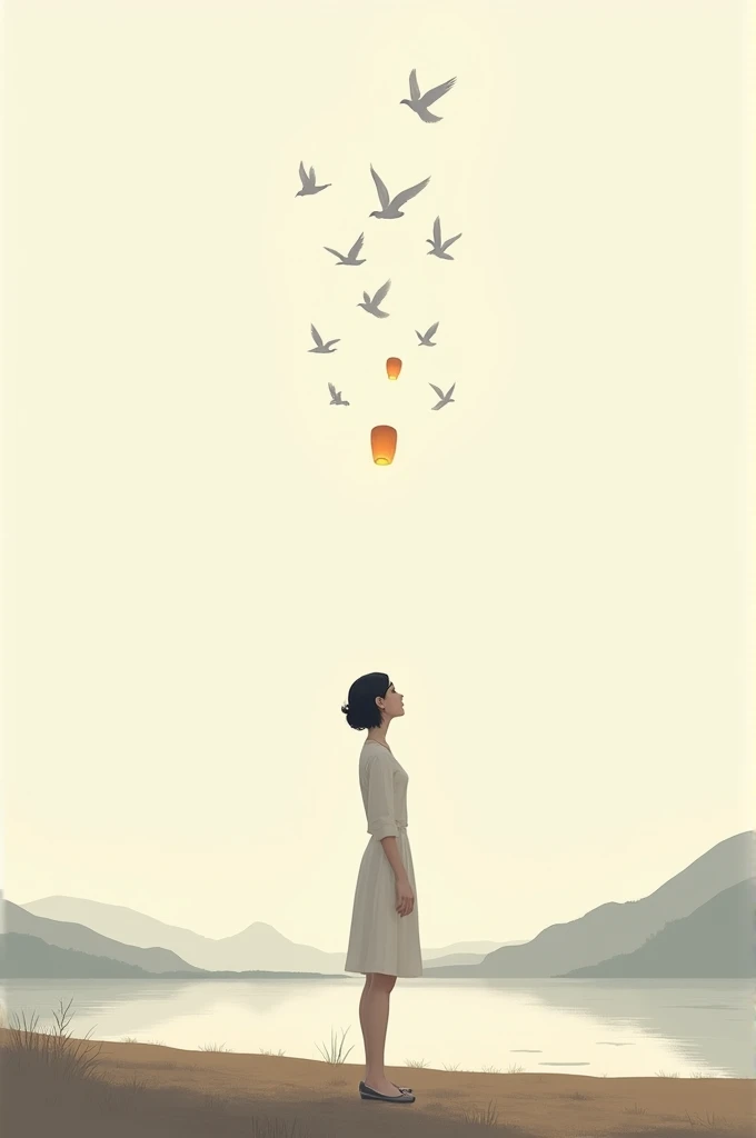 Letting go of the past minimalistic painting landscape of a girl 