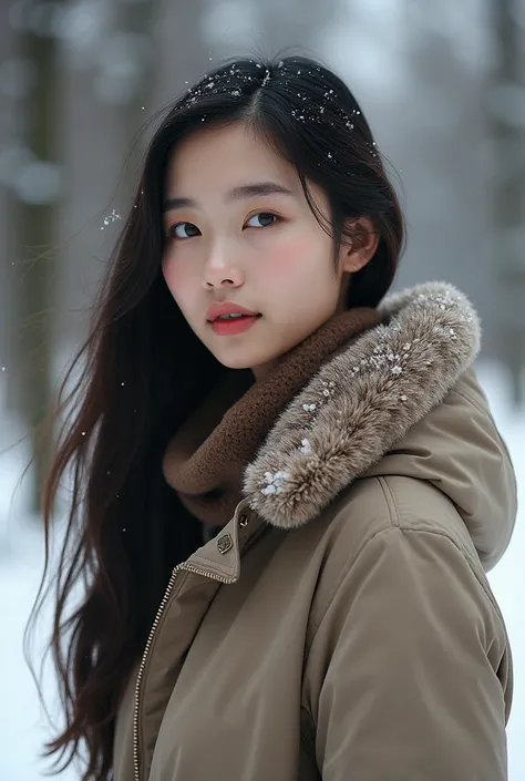 Beautiful Thai woman in a winter jacket