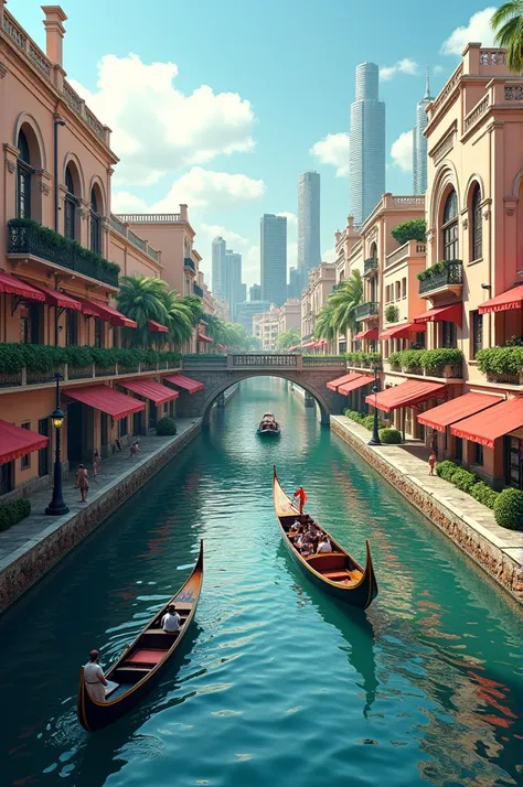 Create an image of the Tietê River in São Paulo, renovated and inspired by Venice in Italy 