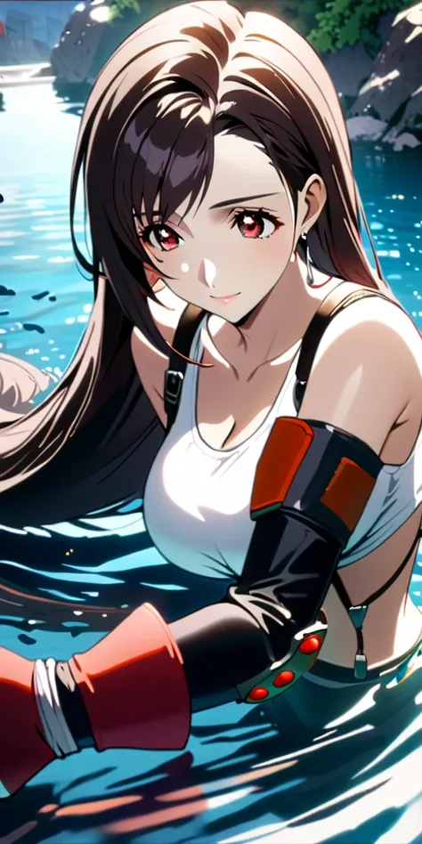 (((((tifa lockhart,Final Fantasy 7:1.5))))),((Highest quality、masterpiece、anime style、best quality、high resolution、8k、detailed、ultra-detailed:1.3))、Long legs:1.2, Beautiful woman with perfect figure:1.4、(Smiling:1.2), double eyelid、30-year-old female、((((O...