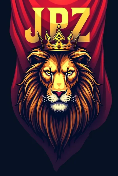 Design a logo featuring a majestic lions head adorned with a regal crown. The lion should exude strength and nobility. In the background, incorporate a flag that prominently displays the initials "JPZ." The overall color scheme should convey a sense of gra...