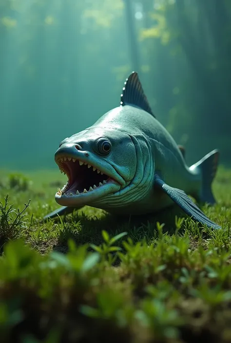 sick piranha on the grass 