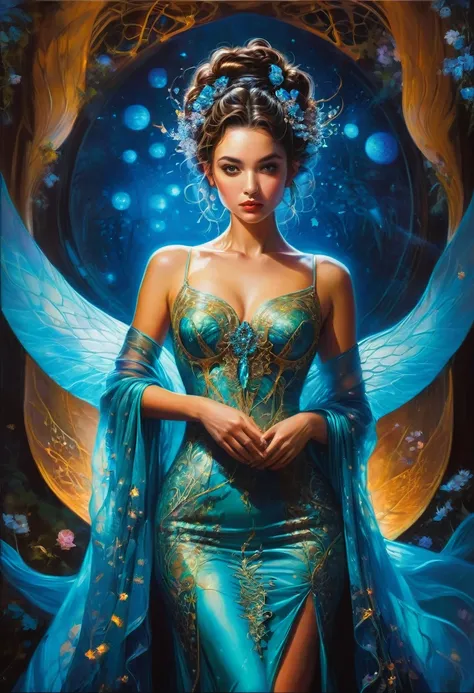 Evening Dress, theater, by Gerald Brom and Brandon Woelfel, best quality, masterpiece, very aesthetic, perfect composition, intricate details, ultra-detailed