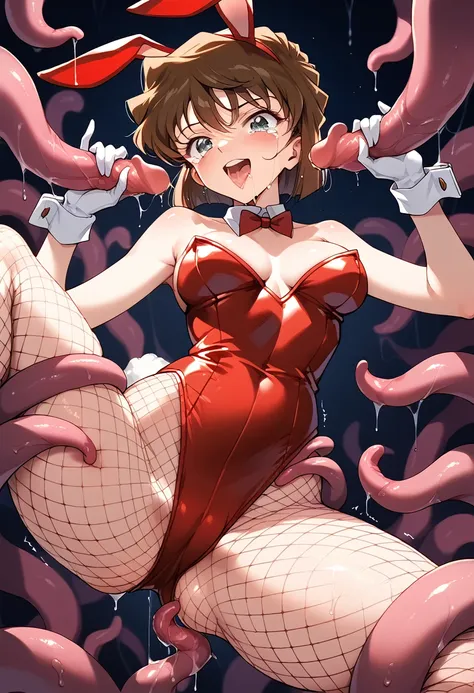 (detective conan,ai haibara)
(17-year-old female,slender figure,beautiful breasts,brown hair,short hair)
(bunny suit,fishnet tig...