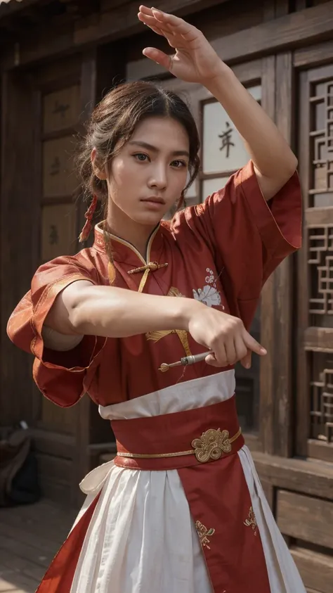 Best Quality, masterpiece, High resolution, wuxia1boy, chinese dress, super beautiful face, super beautiful eye, super beautiful hair, kung fu fight