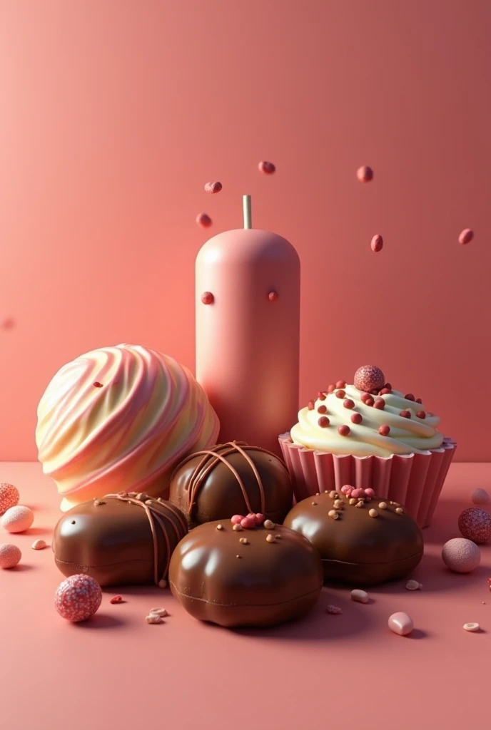 image of chocolate and other sweets in 3d 
