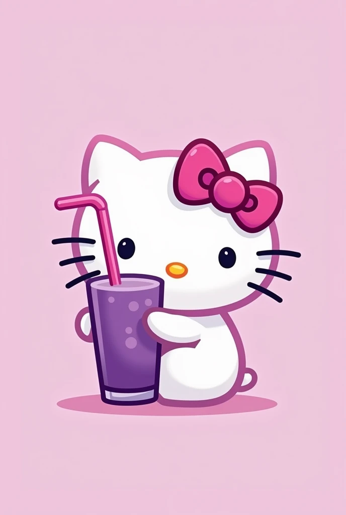 Simple logo design featuring a hello kitty with a purple milkshake, simple 2d design minimalist aesthetic pretty
