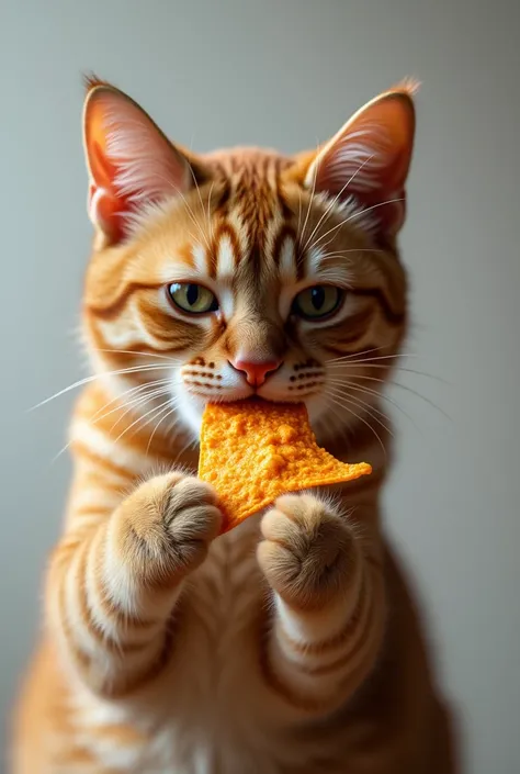 Photorealistic HD image of a cat eating Doritos 