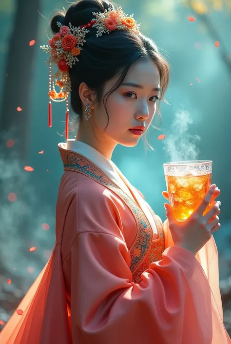 The Quetzalteca alcoholic drink woman in a Korean hanbok costume