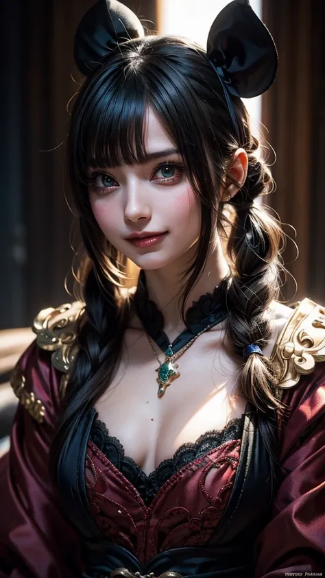 One girl, alone, hair ornaments, Green Hair, Twin tails, Long Hair, dress, water,, Mid shot portrait photography (Farzan) From Genshin Impact,, Dark Fantasy Background, Charming grin., By Greg Rutkowski and Walt Disney、Extremely realistic, highly detailed ...