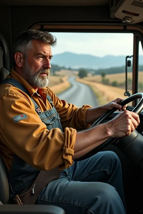 A man driving a truck 
