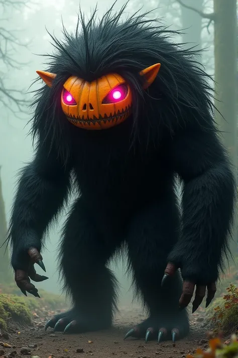 He created a monster girl who would have a large pumpkin-shaped head with black hair that covered her body and so much hair on her head that you couldnt see her face, except for her bright pink eyes and her pointed ears. This hairy beast, 2 meters tall, ha...