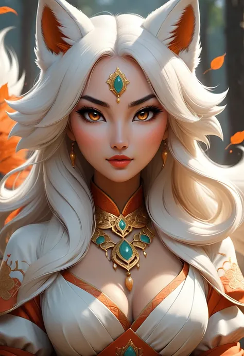 Anthropomorphic feminine kitsune enchantress. Official Art – An Award-Winning Digital Masterpiece In 4K Ultra HD, Extreme Detail And Intricate Realism. Symmetrical Face. This Concept Art Brought To Life By The Hands Of Artists Like Wlop & Artgerm In A Stun...