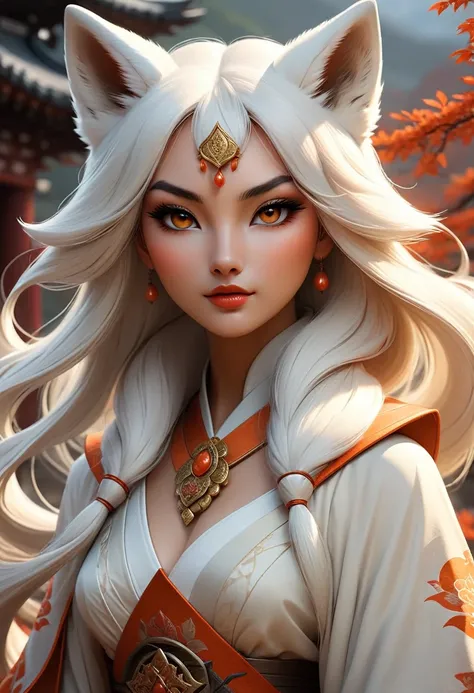 Anthropomorphic feminine kitsune enchantress. Official Art – An Award-Winning Digital Masterpiece In 4K Ultra HD, Extreme Detail And Intricate Realism. Symmetrical Face. This Concept Art Brought To Life By The Hands Of Artists Like Wlop & Artgerm In A Stun...