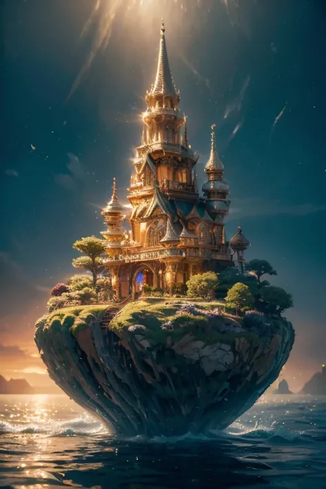 Super detailed, Super complicated, Extremely precise, An island that emits a mysterious light, Transparent full color, Holographic shine and reflection, Pursuit of the expressive power of mystical radiance, BREAK Mysterious Plants, Detailed and precise, Co...