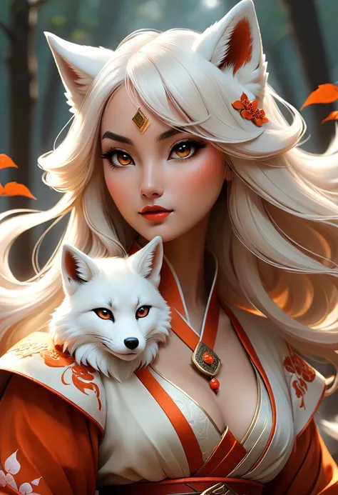 Anthropomorphic feminine kitsune enchantress. Official Art – An Award-Winning Digital Masterpiece In 4K Ultra HD, Extreme Detail And Intricate Realism. Symmetrical Face. This Concept Art Brought To Life By The Hands Of Artists Like Wlop & Artgerm In A Stun...