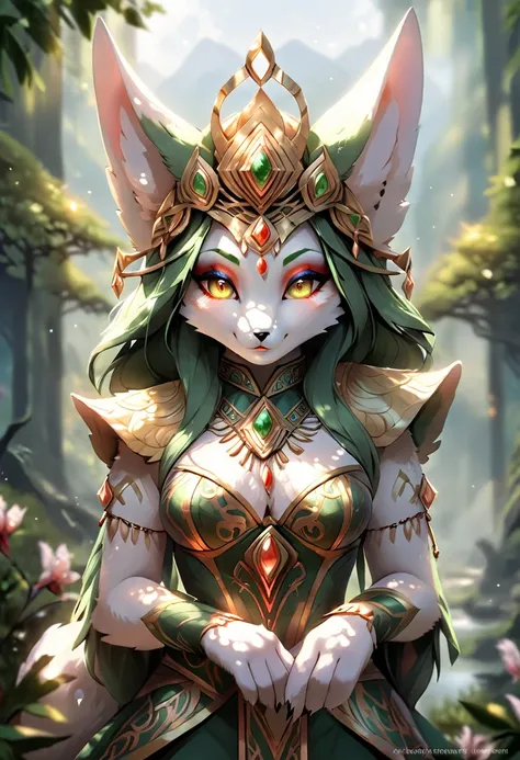 Anthropomorphic feminine kitsune enchantress. Official Art – An Award-Winning Digital Masterpiece In 4K Ultra HD, Extreme Detail And Intricate Realism. Symmetrical Face. This Concept Art Brought To Life By The Hands Of Artists Like Wlop & Artgerm In A Stun...