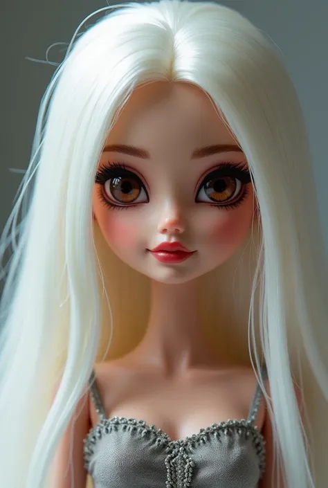 Barbie cartoon brown eyes ,White hair represents Lucifer 