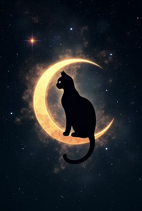 Black cat logo on top of a moon in the galaxy sky written "kim nana"