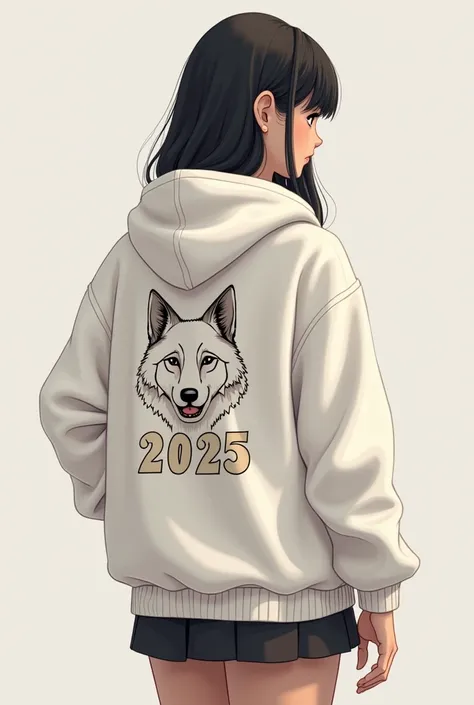 Give me the design of a sweatshirt and a prom jacket from the Colsubsidio Ciudadela school. The clothes have to be cute with a wolf on the back. It also has to have the number 2025 since that is the prom. It has to be cute and minimalist. Make it with a ho...