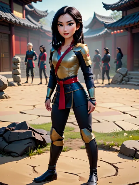 ((Full body photo, standing, feet on the ground)) Cinematic photo, Mulan, in very sexy armor, photographie 35 mm, film, professionnel, 4k, Very detailed, sexy