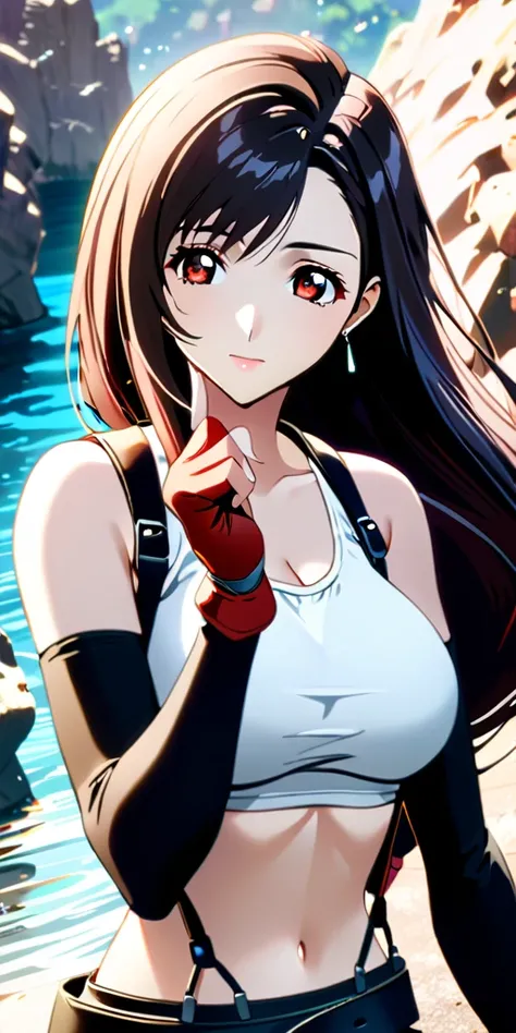 (((((tifa lockhart,Final Fantasy 7:1.5))))),((Highest quality、masterpiece、anime style、best quality、high resolution、8k、detailed、ultra-detailed:1.3))、Long legs:1.2, Beautiful woman with perfect figure:1.4、(Smiling:1.2), double eyelid、30-year-old female、((((O...