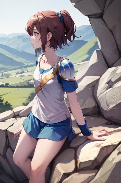 masterpiece, highest quality, high resolution, hope 1, arles naja, one girl,  half up, alone, blue skirt, blue short sleeve, arm...